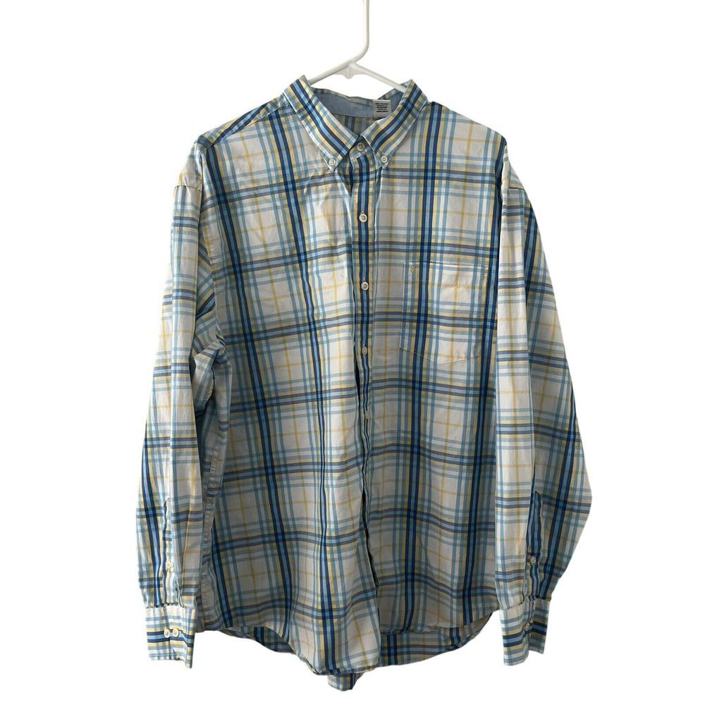 Izod Premium Essentials Men's XL Button Down Shirt 100% Cotton‎ Gingham Plaid
